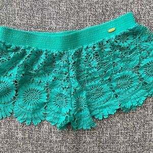 Jessica Simpson teal crochet shorts